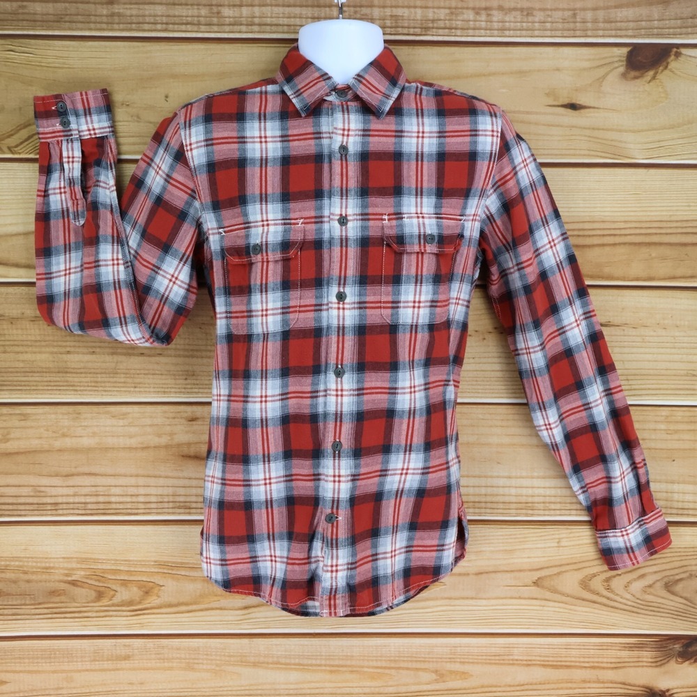 GAP Button Up Shirt Mens Size S Red White Black Plaid 100% Cotton Long Sleeve